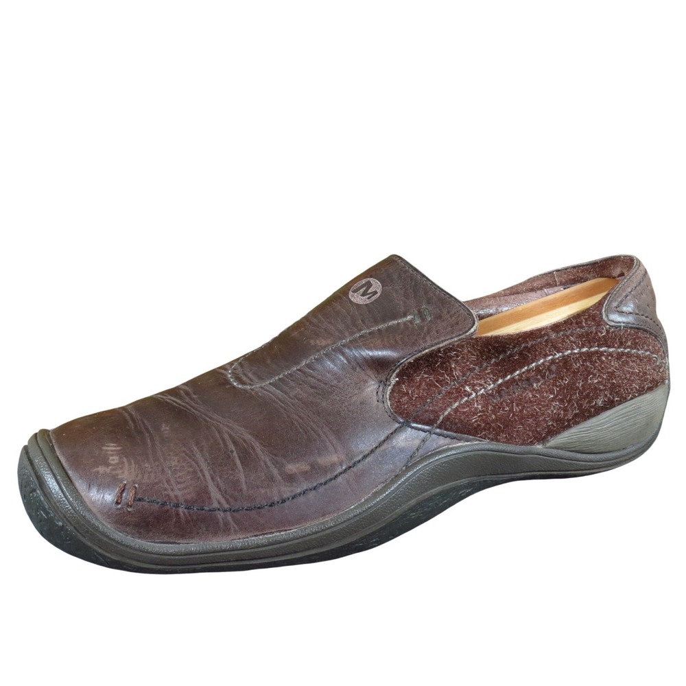 Merrell Cedar Mens Casual Slip On Shoes‎ Size 9.5 Brown Leather Walking Loafers